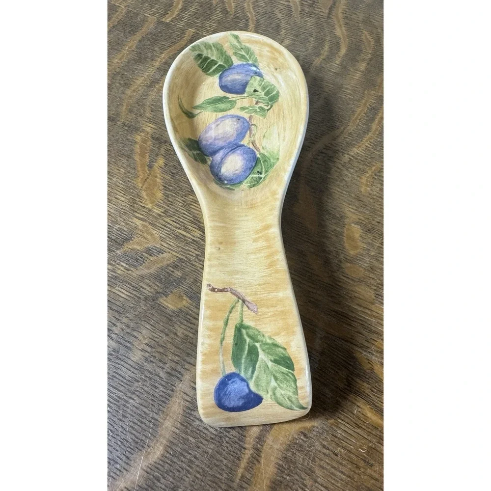 Jay Import Company Hand Painted Ceramic Spoon Rest Plums Fruit Kitchen Decor